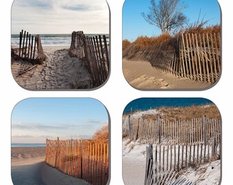 Sand Fences Coasters - Coastal Photography, Set of 4 - Beach Coasters