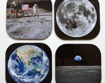 NASA Earth and Moon Coasters - Set of 4 - Photography - Unique Gift - Housewarming Gift