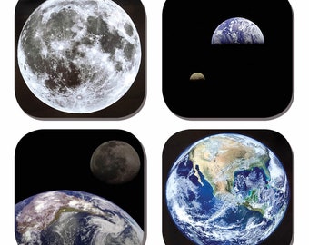 NASA Earth and Moon Coasters - Set of 4 - Photography - Unique Gift - Housewarming Gift