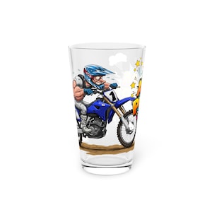 Cool Comic Motocross Pint Glass, Arm Pump, Funny Beer Glass, Gifts for Men, Father&#39;s Day Present, Unique Drinking Glass