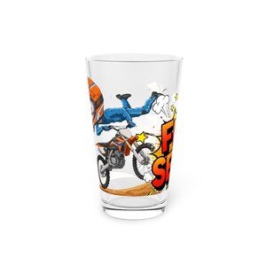 Cool Comic Motocross Pint Glass, Funny Beer Glass, Gifts for Men, Father&#39;s Day Present, Unique Drinking Glass