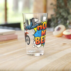 Cool Comic Motocross Pint Glass, Funny Beer Glass, Gifts for Men, Father&#39;s Day Present, Unique Drinking Glass