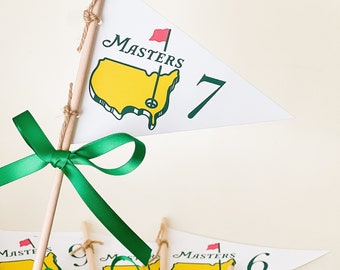 MASTERS table numbers golf flags,  birthday, golf holes, travelled places, golf courses