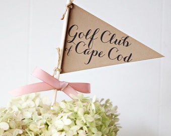 FEATURED on Style Me Pretty - Custom Pennant Flags with your ribbon color