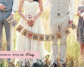 FREE SHIPPING - "just married" bunting banner-Photo Prop