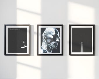 Juego de 3 láminas de Silver Surfer, arte cinematográfico moderno, decoración para sala de juegos