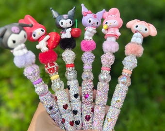 KUROMI , MY MELODY  beaded pens , characters , cute pens, elevate your stationary station.