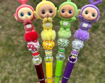 TELETUBBIES beaded pens , characters , cute pens, elevate your station at school or the office with these beautiful unique pens.
