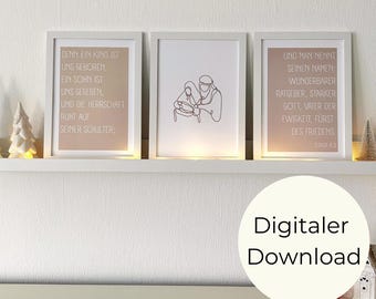 Set of 3 Christian Christmas posters – Christmas decoration with Bible verse – Christmas poster – Living room decoration – Digital print download