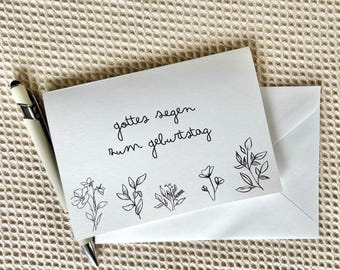 Tarjeta de cumpleaños digital (formato horizontal) | Bendiciones de Dios en tu cumpleaños | Tarjeta cristiana con flores | Tarjeta imprimible | Tarjeta de felicitación