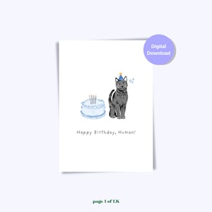 Cat Design Birthday Card | Printable Happy Birthday Card Greeting Card Blank Card Digital Download