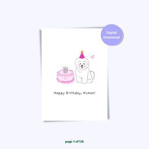 Verjaardagskaart puppy hond | Afdrukbare Happy Birthday-kaart Wenskaart Blanco kaart Digitale download