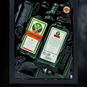 Wall picture &quot;Waidmann&quot; • Bottle picture, picture, decoration, gift, upcycling, liqueur, broken bottle, handmade → ORIGINAL BOTTLE SPIRIT
