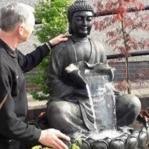 Large Buddha Garden Fountain – Zen Outdoor Water Feature with LED Lights & Lotus Bowl – Tranquil Meditation Statue