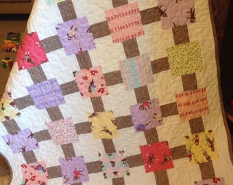 Sock Monkey Bright Pastel Girl Baby Quilt