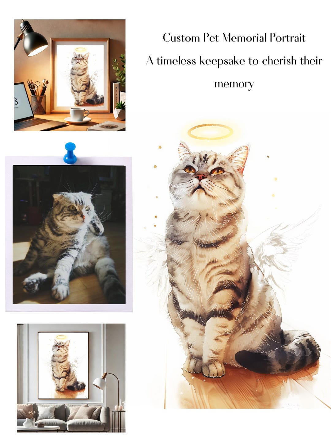 Pet Loss Memorial Portrait With Angel Wings Custom Dog and Cat ...