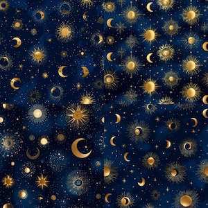 Papel Digital Celestial - padrões de noites estreladas sem emendas, papel para scrapbook para impressão instantânea para uso comercial