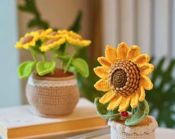 Handmade Crochet Sunflower Pot Decor – Yarn Sunflower in Pot – Cute Home Display – Valentine’s Day Gift for Her