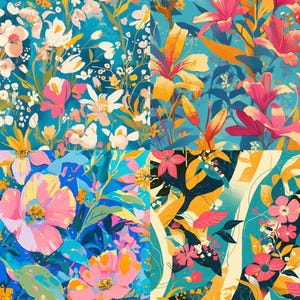 Flower Digital Papers 24 Pages, Summer Spring Floral Watercolor Scrapbook Paper, Bright Flower Backgrounds, Commercial Use