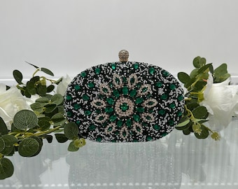 Bolso de cristal, bolso de boda, bolso de fiesta, clutch azul, clutch de boda, clutch esmeralda, clutch verde