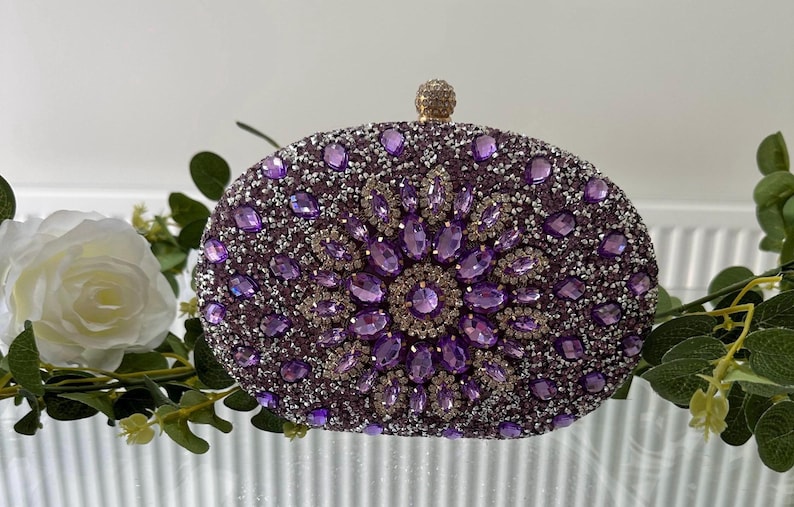 Purple clutches and evening bags - purple crystal evening bag