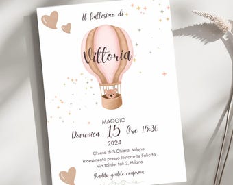 Invito Battesimo digitale - Invito Personalizzabile - Bimba - Tema Orsetto