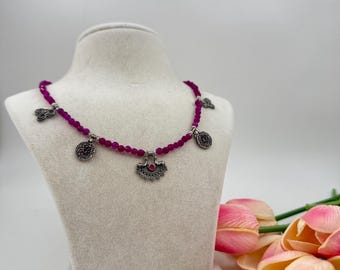 Handmade Rose Quartz Necklace: Sterling Silver Beaded Choker