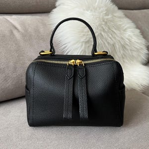 Bolso bandolera de piel auténtica negra, bolso de hombro para uso diario, bolso elegante, bolso bandolera de piel negra, bolso bandolera, bolso con asa.