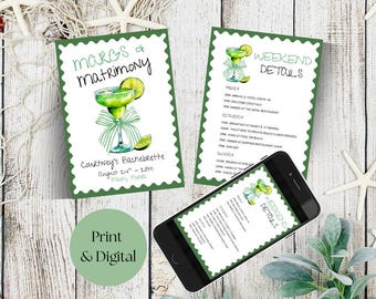 Margs and Matrimony Bachelorette Einladung Strand Bachelorette Digital laden Mädchen Reise Reiseablauf Bachelorette Strand ein