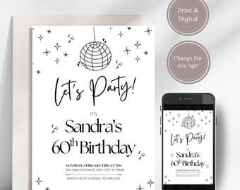 Invitación de cumpleaños número 60: Plantilla editable para fiesta de cumpleaños (4x6, 5x7)