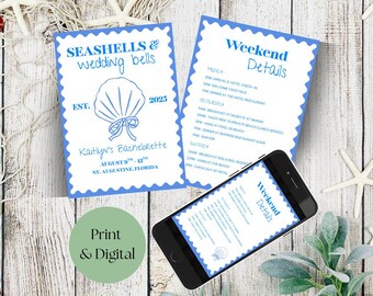 Muscheln und Hochzeitsglocken Bachelorette Einladen Strandhochzeit Hochzeit am Meer Küstenhochzeit Digital Invite Strand Bachelorette