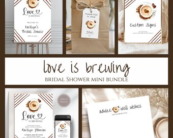 Paquete de invitaciones para despedida de soltera "Love Is Brewing": invitación para despedida de soltera con café (plantilla imprimible)