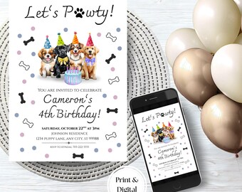 Puppy Party Invitation: Editable Dog Birthday Invite (Digital Invitation Template) 4x6, 5x7