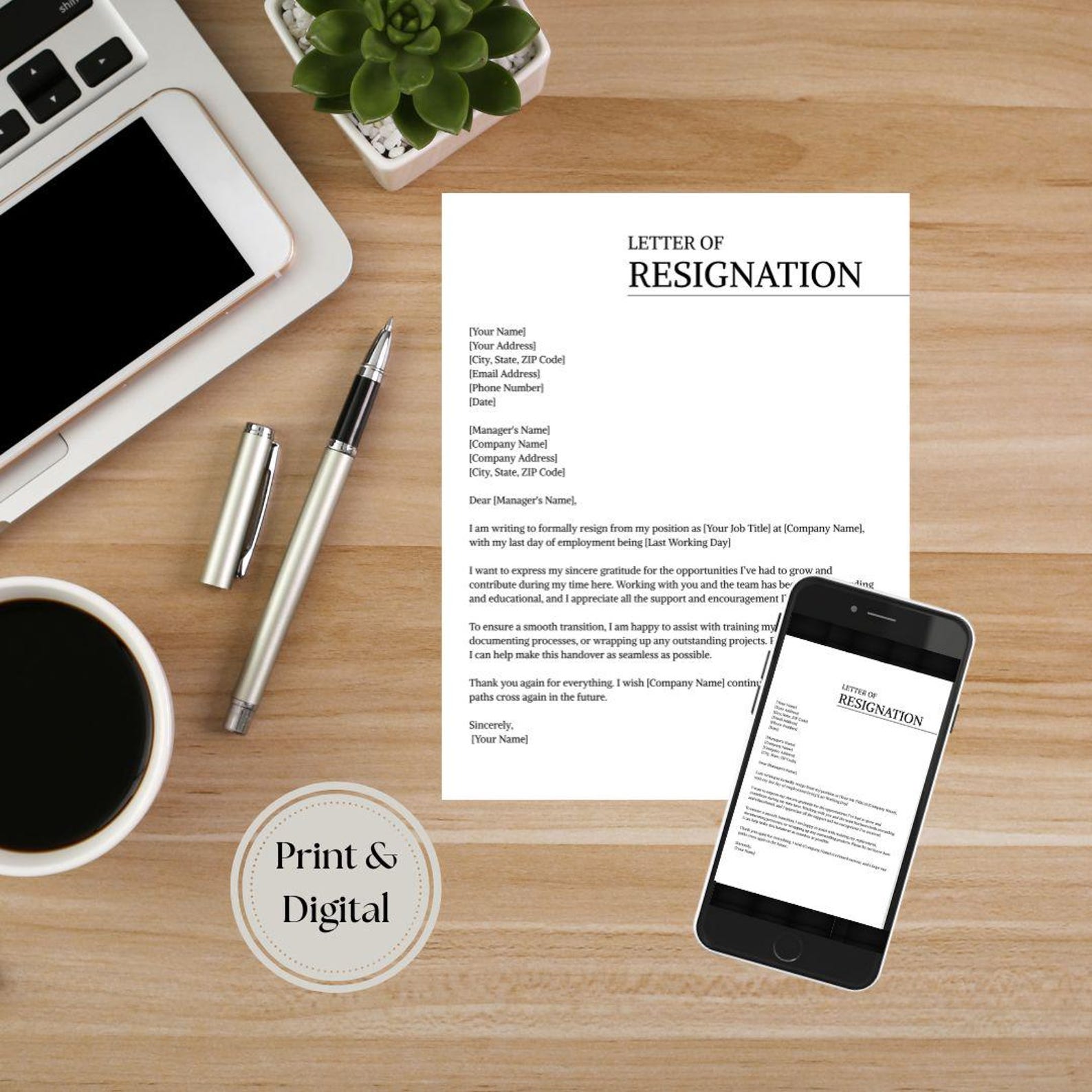 Resignation Letter Template: Professional Minimalist Editable Design ...