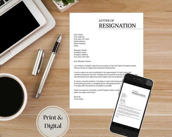 Plantilla de carta de renuncia: Diseño profesional minimalista editable (plantilla imprimible) 8.5x11