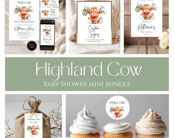 Invitaciones para Baby Shower con Vacas de las Tierras Altas: Tema de Granja Editable (Plantilla de Invitación Digital) 4x6, 5x7