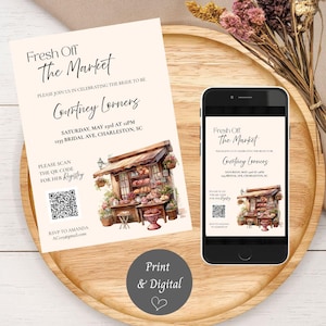 Invitación de despedida de soltera recién salida del mercado Cosas para bodas Imprescindibles para bodas Elementos esenciales para bodas Detalles de boda Invitación digital