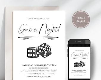 Game Night Invitation: Editable Party Invite (Digital Invitation Template) 4x6, 5x7