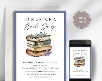 Book Swap Invitation: Book Club Party Invite (Digital Template) 4x6, 5x7