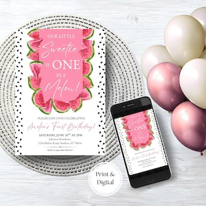 One In A Melon Invitation One In A Melon Party First Birthday Watermelon Party Summer Birthday Party Invitation Template Digital Invitation