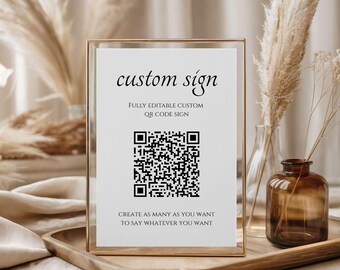 Letrero con código QR personalizado: Letrero comercial editable (plantilla imprimible) 5x7, 8x10