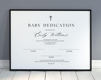 Baby Dedication Certificate Template: Editable Religious Baptism Keepsake (Printable Template) 11x8.5