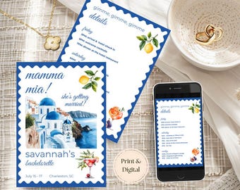Despedida de soltera Mamma Mia: Plantilla de itinerario de despedida de soltera (plantilla de invitación) 4x6, 5x7