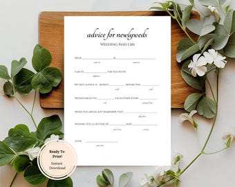 Wedding Mad Libs Game: Printable Newlywed Advice Card (Printable Template) 4x6, 5x7