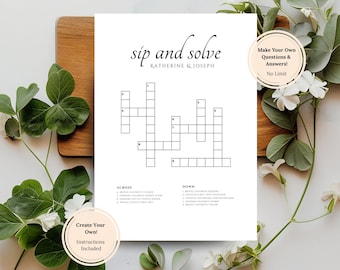 Crucigrama de boda personalizado: Juegos de boda para beber y resolver (plantilla imprimible) 5x7, 8x10