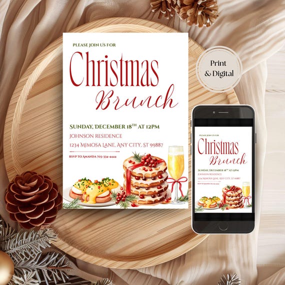 Christmas Brunch Invitation: Holiday Xmas Party (Digital Invitation Template) 4x6, 5x7