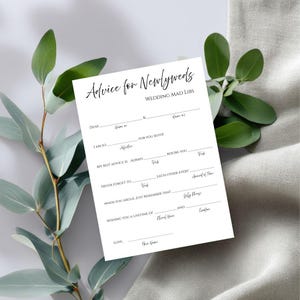 Wedding Mad Libs Game: Printable Newlywed Advice Card (Printable Template) 4x6, 5x7