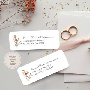 Adressetiketter för bröllopsgäster: Elegant design med vildblommor (redigerbar utskrivbar mall) AVERY 5160