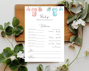 Prédictions et conseils pour bébé : jeu modifiable pour baby shower (modèle imprimable) 5 x 7, 8 x 10