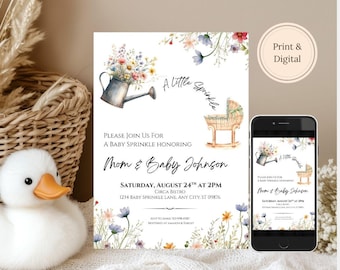 Baby Sprinkle Invite: Editable Garden Party Baby Shower (Digital Invitation Template) 4x6, 5x7